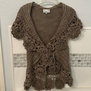 Emma G Sweater Vest with Knitted Floral Designs